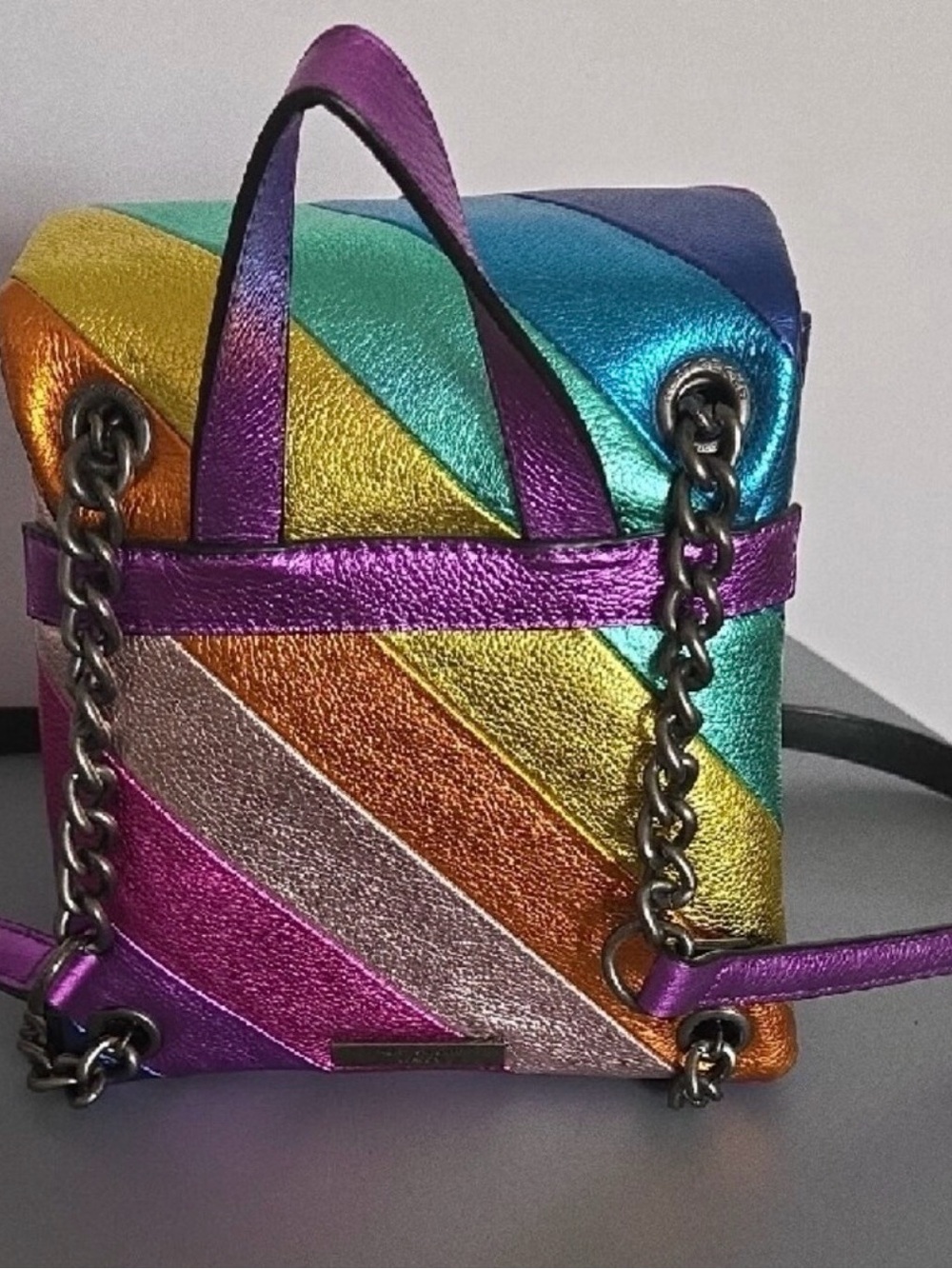 Multicolor Metallic Stripe Leather Backpack - Women Bags - Picture 5 of 7